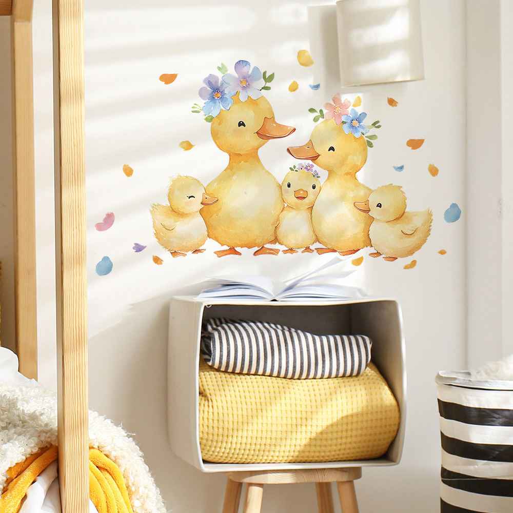黄色いアヒルの絵が描かれたウォールステッカー,かわいい花のア - Baby Nursery Yellow Walls のレビューと価格