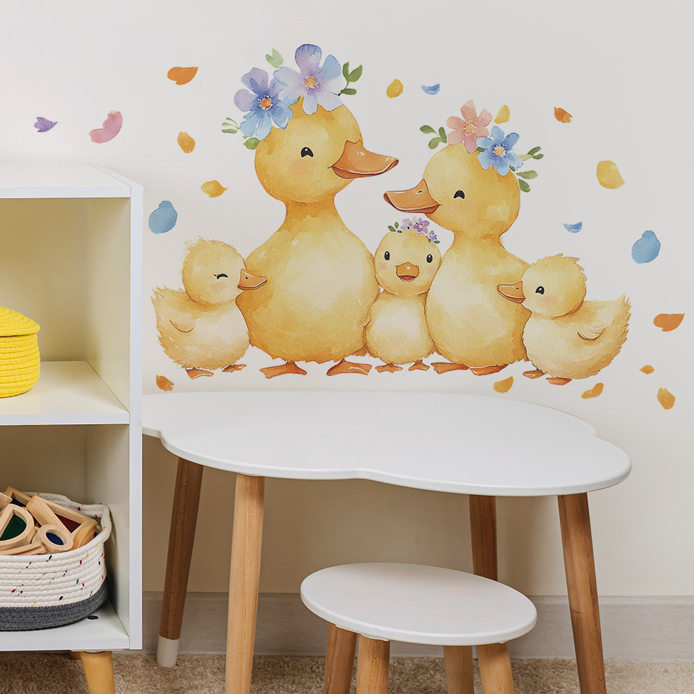 黄色いアヒルの絵が描かれたウォールステッカー,かわいい花のア - Baby Nursery Yellow Walls のレビューと価格