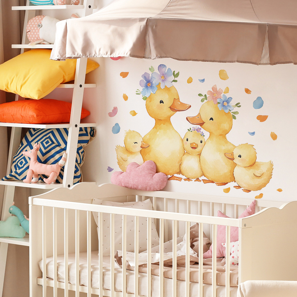 黄色いアヒルの絵が描かれたウォールステッカー,かわいい花のア - Baby Nursery Yellow Walls のレビューと価格