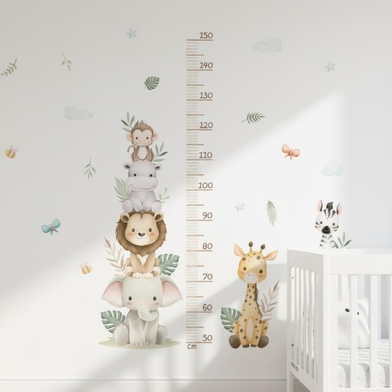 子供の成長チャートステッカー ジャングル動物身長計 取り外し - Baby Nursery Jungle Wallpaper のレビューと価格