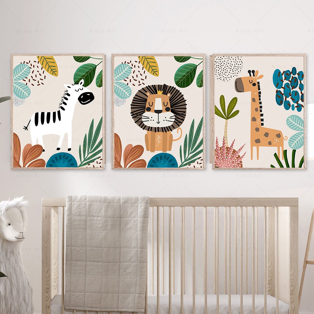 ボヘミアンスタイルの猿、ライオン、キリン、鳥、シマウマ、ゾウ - Baby Zebra Nursery のレビューと価格