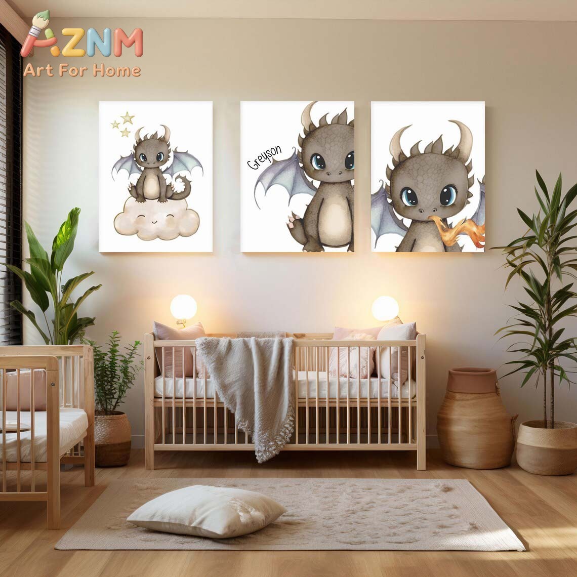 AZNM かわいい赤ちゃんドラゴン キャンバスウォールアート - Baby Nursery Kids のレビューと価格