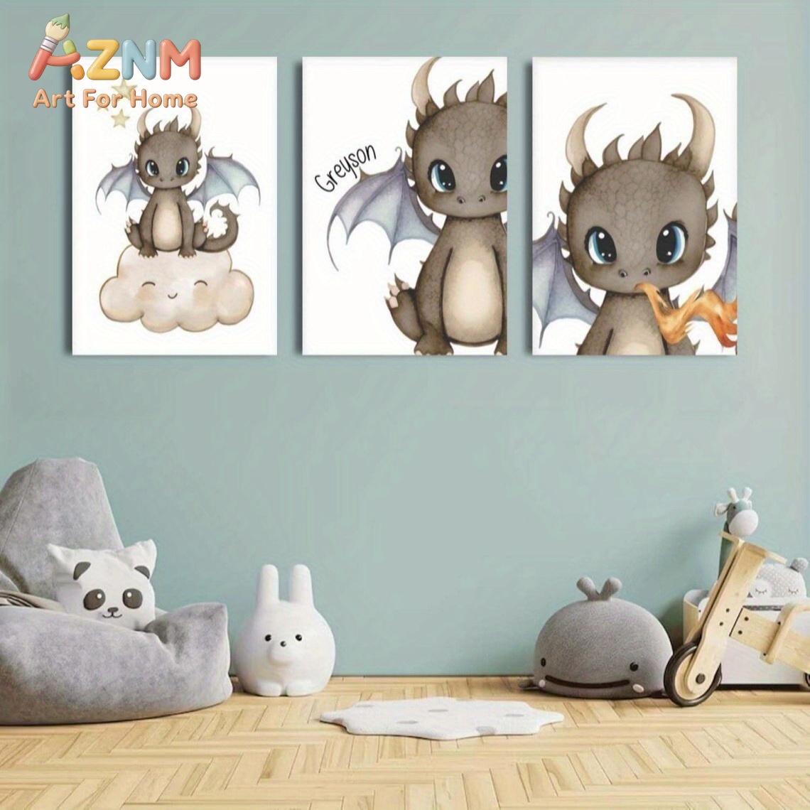 AZNM かわいい赤ちゃんドラゴン キャンバスウォールアート - Baby Nursery Kids のレビューと価格