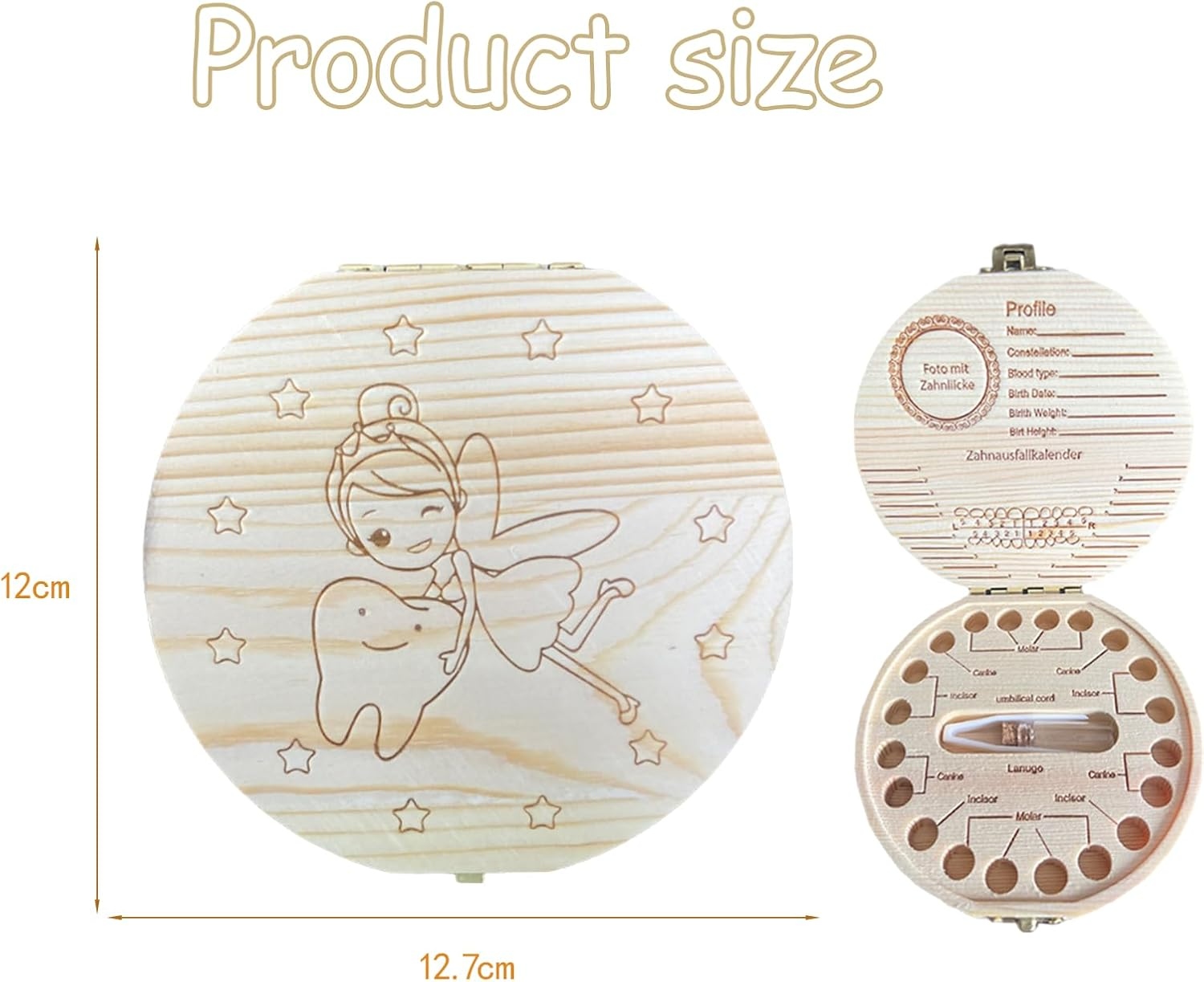 木製乳歯保管箱 - 妖精デザインの赤ちゃんの思い出保管キット - Baby Keepsake Box のレビューと価格