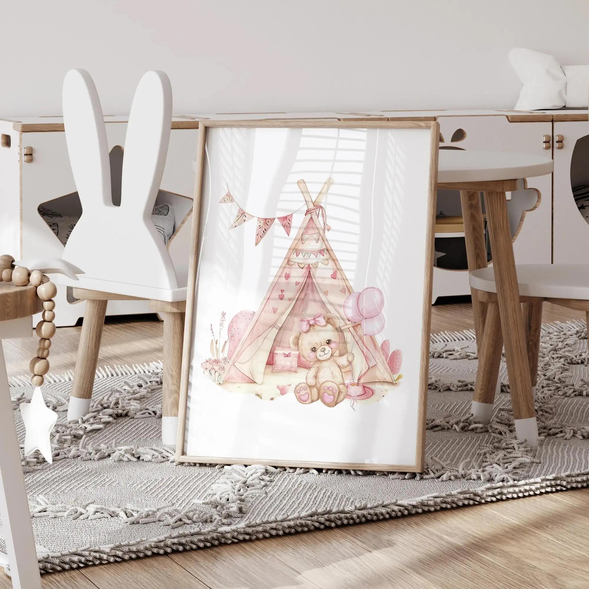 ピンクドリームベアカルーセルテントスイング壁アートプリントキ - Baby Nursery Prints のレビューと価格