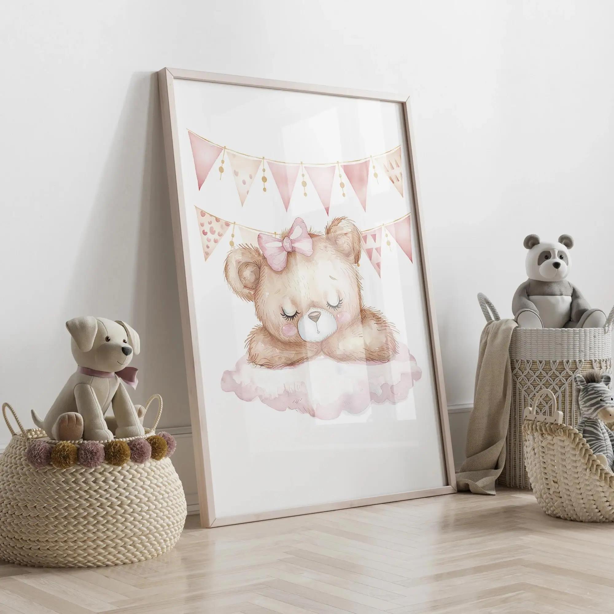 ピンクドリームベアカルーセルテントスイング壁アートプリントキ - Baby Nursery Prints のレビューと価格