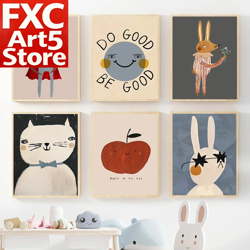 1PC フレームレス面白い漫画ウサギクマ動物壁アートキャンバ - Baby Nursery Quotes のレビューと価格