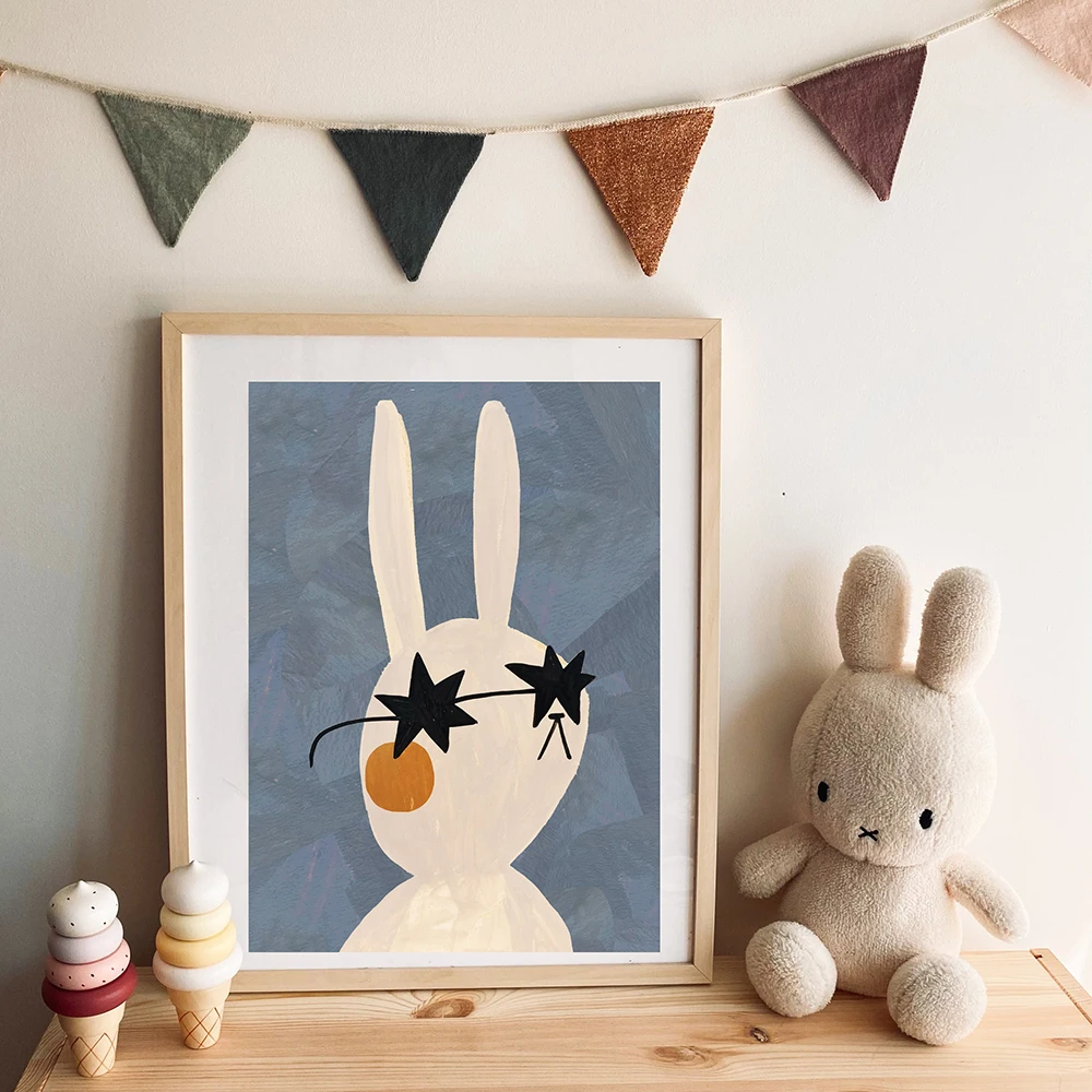 1PC フレームレス面白い漫画ウサギクマ動物壁アートキャンバ - Baby Nursery Quotes のレビューと価格