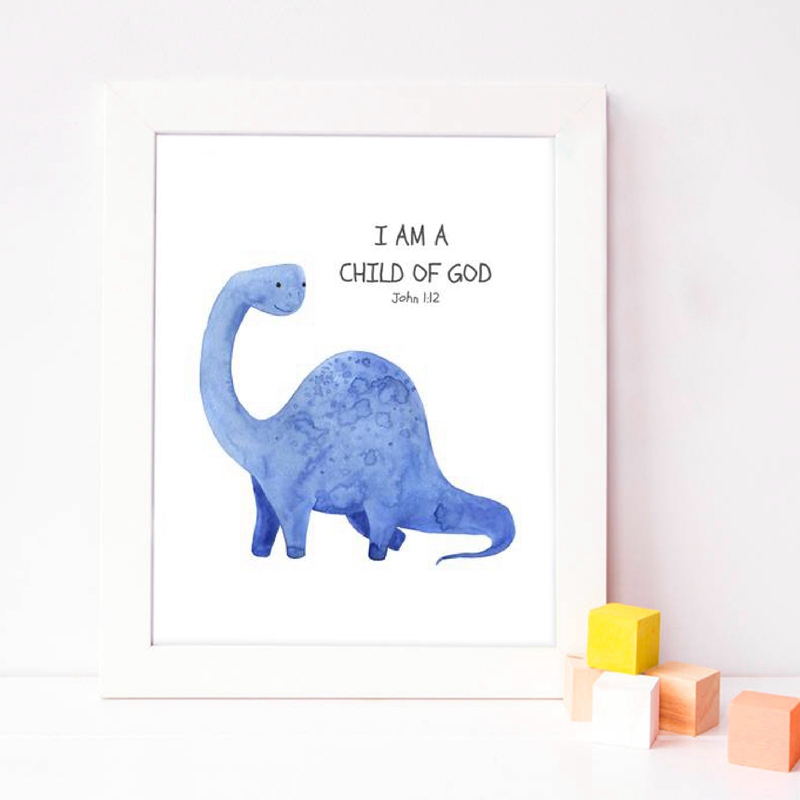 子供の聖書詩引用プリント恐竜水彩保育園壁アートの写真キャンバ - Baby Nursery Quotes のレビューと価格