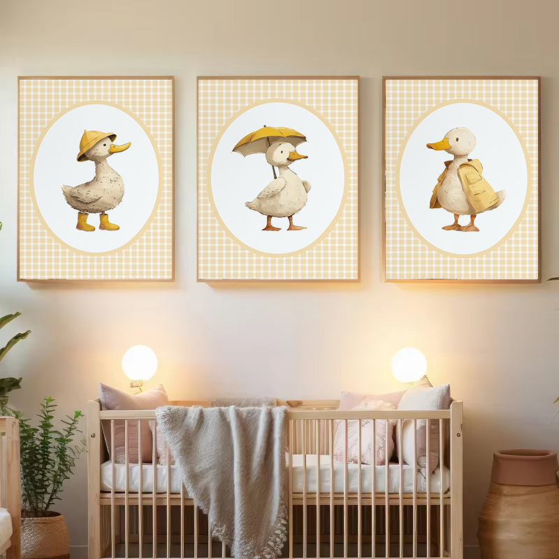 愚かな保育園の小さなアヒル黄色のギンガムチェック柄ファームベ - Baby Nursery Yellow Walls のレビューと価格