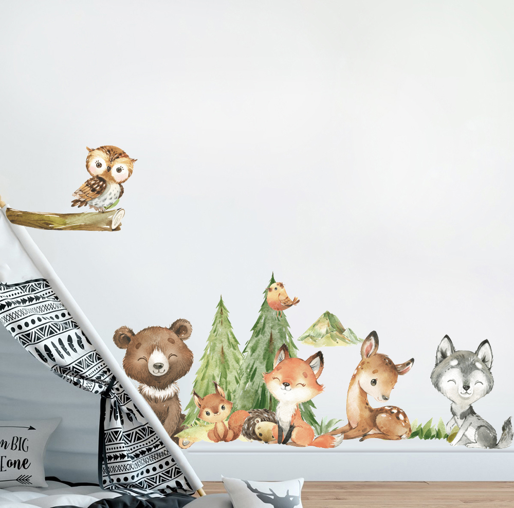 子供部屋用の水彩画の森の動物のウォールステッカー,赤ちゃんの - Baby Nursery Package のレビューと価格