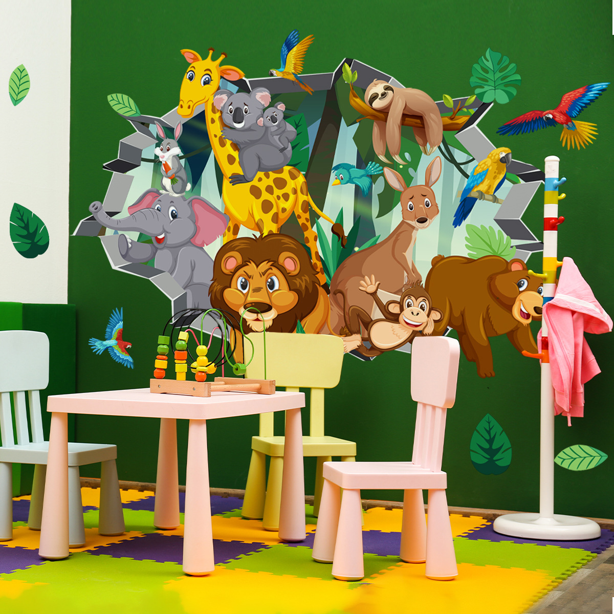 壊れた壁かわいいジャングル動物ウォールステッカービニール動物 - Baby Nursery Jungle Wallpaper のレビューと価格