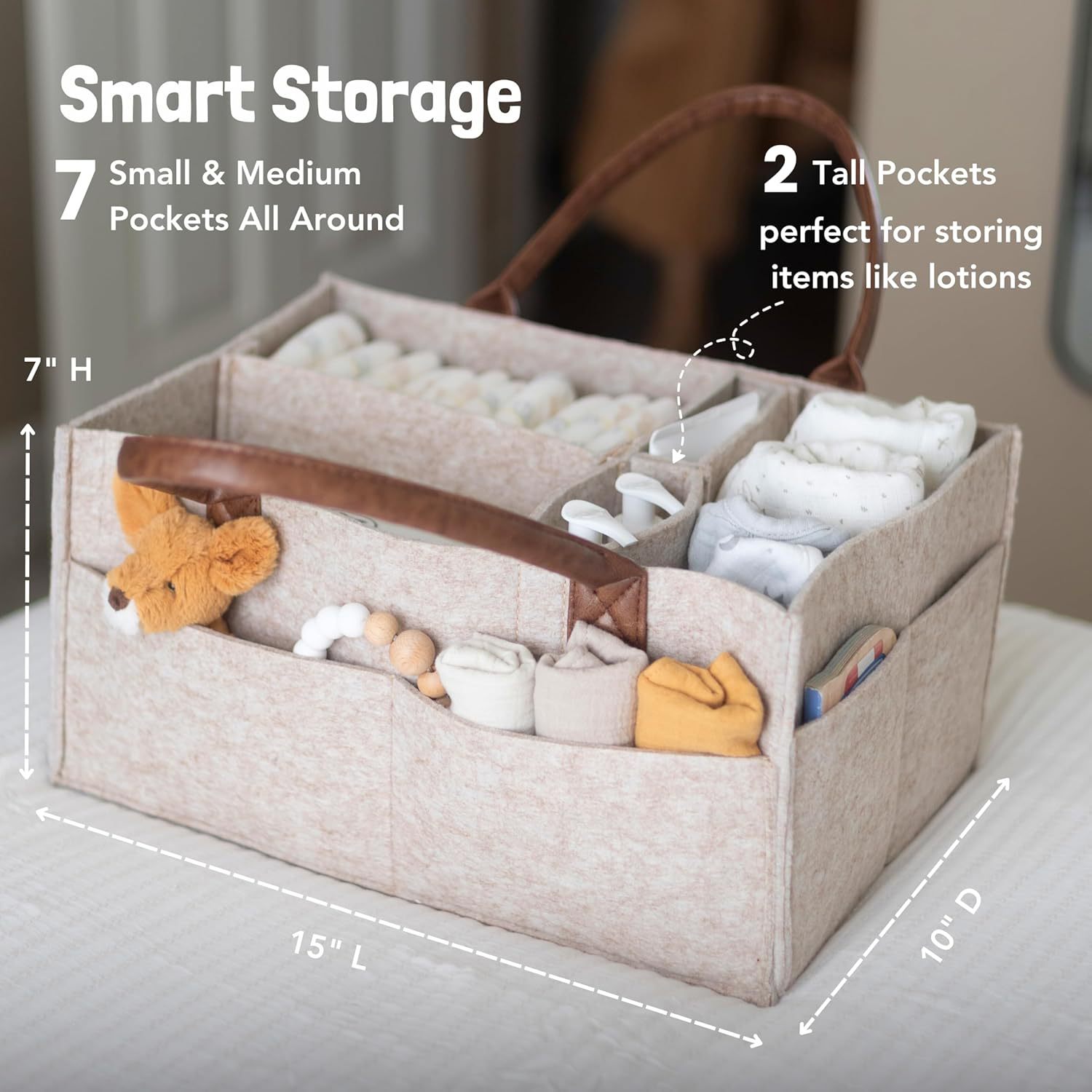 ベビーフェルト収納バスケット、幼児用おむつバッグ、ハンドル付 - Baby Nursery Package のレビューと価格