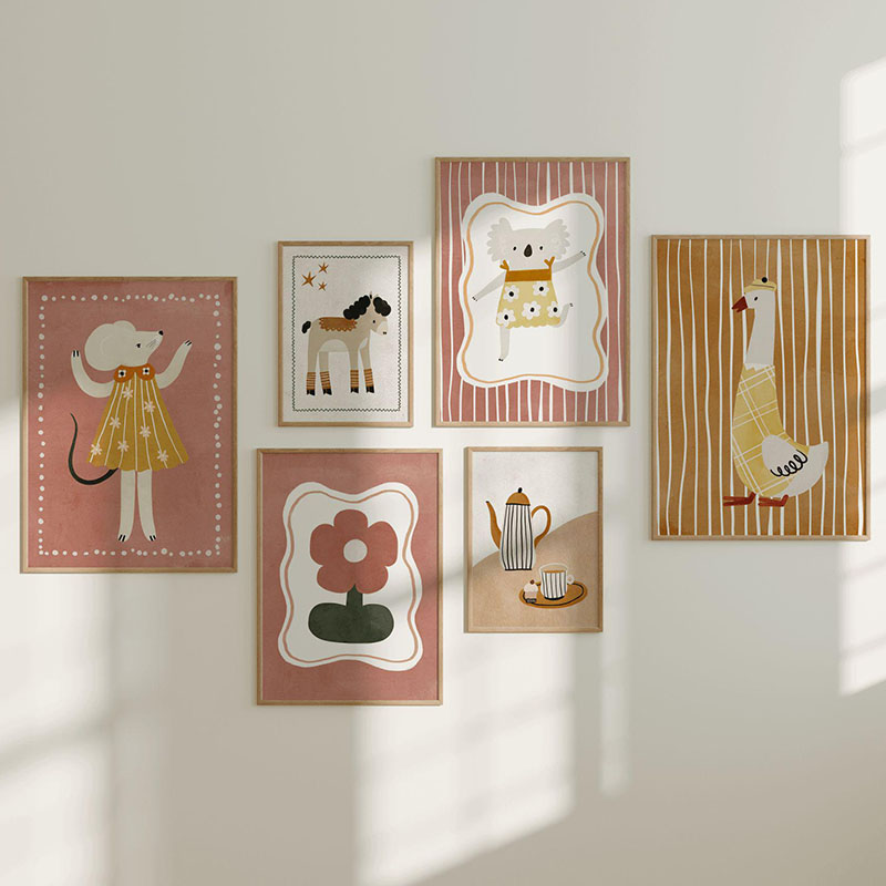 マウスグース馬コアラコーヒーフラワーポスター壁アートキャンバ - Baby Nursery Images のレビューと価格