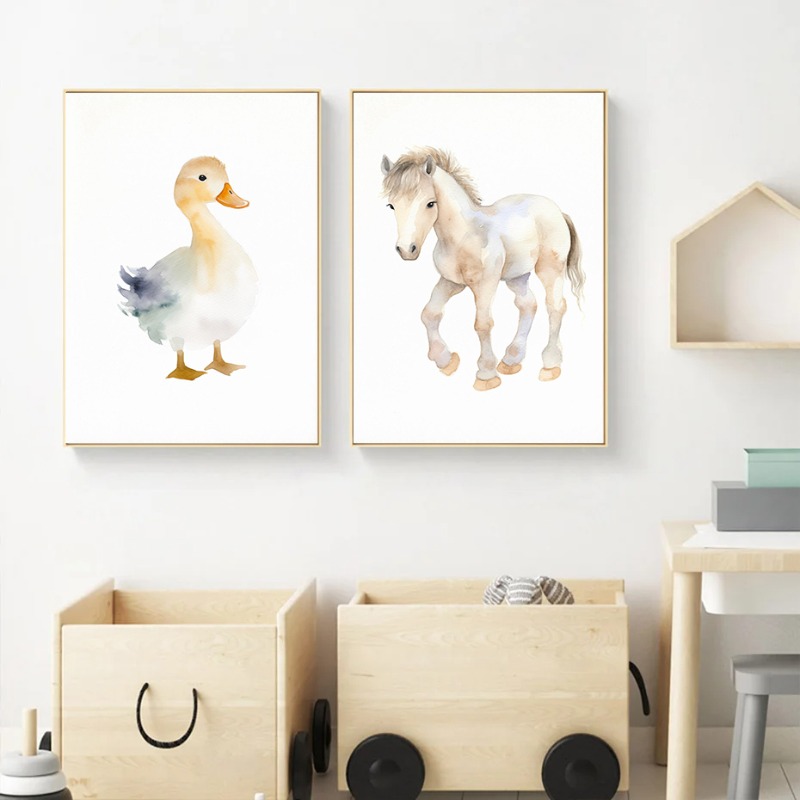 水彩ファーム-動物の写真,壁の芸術,赤ちゃんの馬のプリント - Baby Nursery Images のレビューと価格