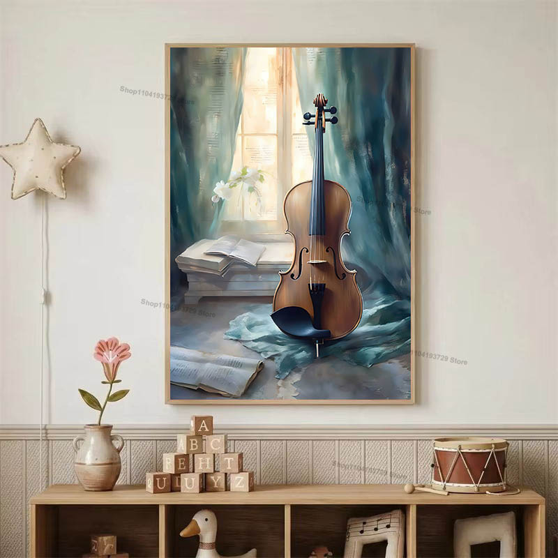 水彩バレエ少女靴チェロ保育園壁アートキャンバス絵画北欧ポスタ - Baby Nursery Kids のレビューと価格