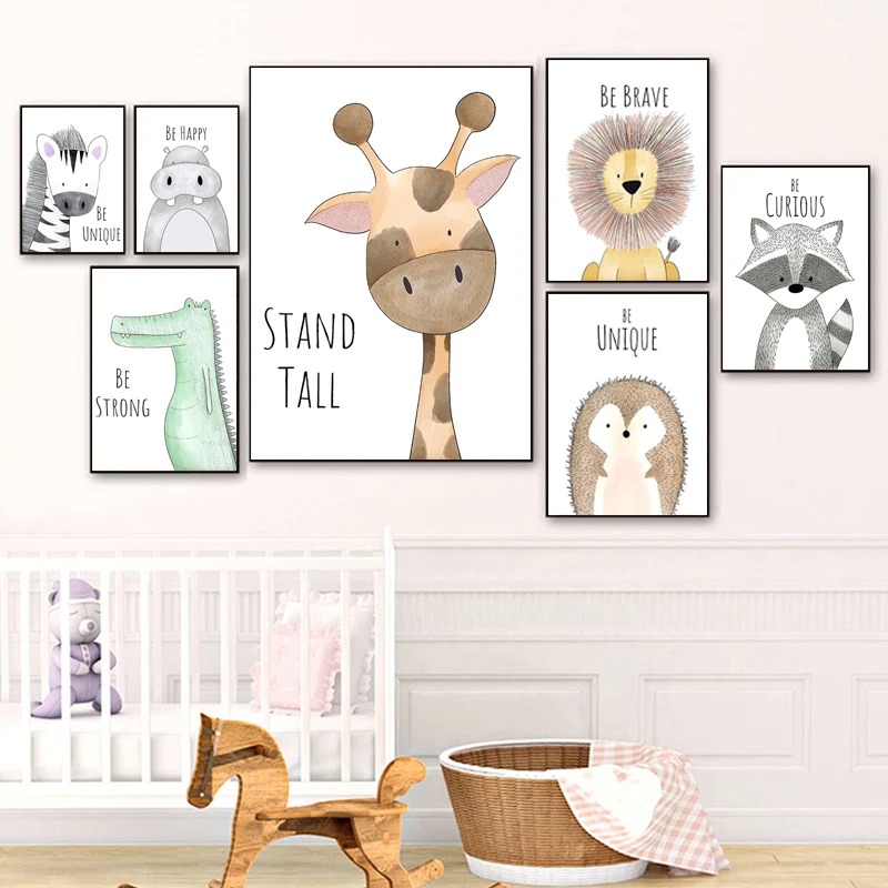 漫画動物キャンバス絵画壁アートポスターライオン恐竜ゼブラ保育 - Baby Zebra Nursery のレビューと価格