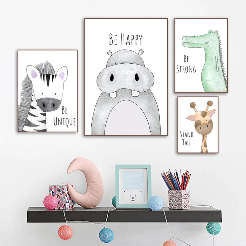 漫画動物キャンバス絵画壁アートポスターライオン恐竜ゼブラ保育 - Baby Zebra Nursery のレビューと価格