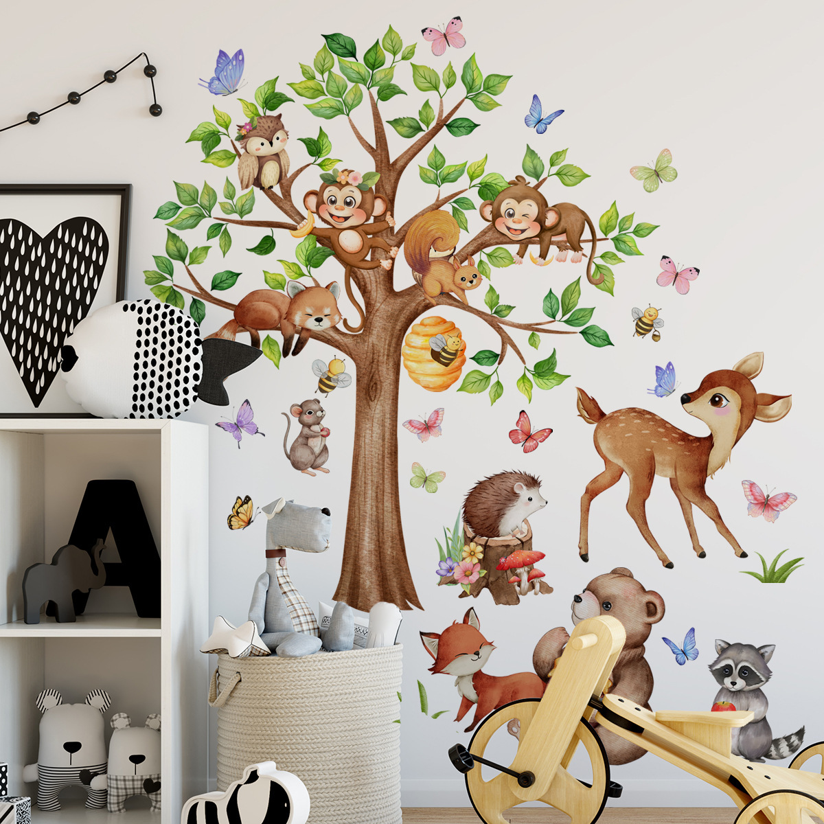 漫画ジャングル動物ツリーウォールステッカーキッズルームベビー - Baby Nursery Jungle Wallpaper のレビューと価格