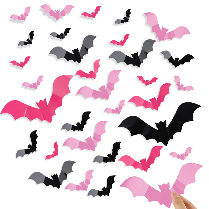 24/48枚入り ハロウィン ピンクコウモリ ウィンドウステ - Baby Nursery Vinyl のレビューと価格