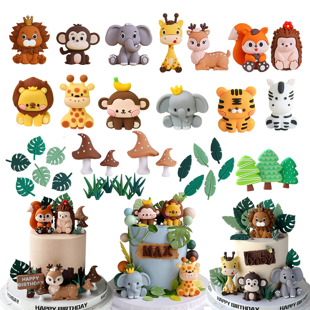 サファリアニマルケーキトッパーセット - ライオン、ゾウ、キ - Baby Nursery Jungle Theme のレビューと価格