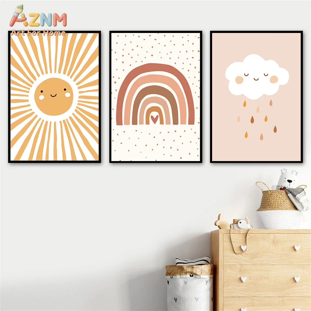 AZNM ボヘミアンスタイルのかわいいひまわりハートレインボ - Baby Nursery Prints のレビューと価格