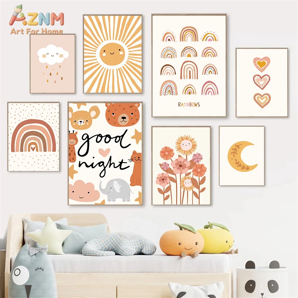 AZNM ボヘミアンスタイルのかわいいひまわりハートレインボ - Baby Nursery Prints のレビューと価格