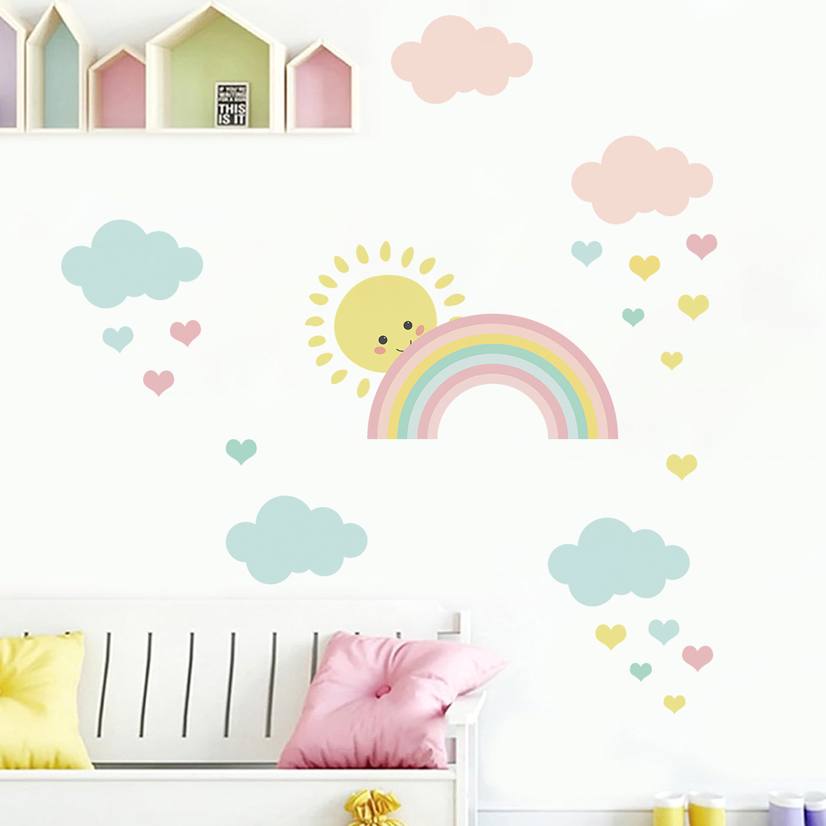 漫画太陽虹雲壁デカール保育園女の子男の子寝室の装飾アートステ - Baby Nursery Decor Girl のレビューと価格