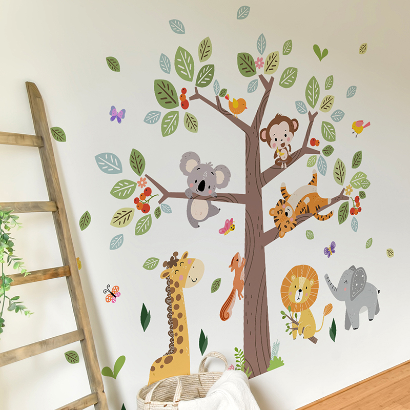大きなジャングル動物ウォールステッカービニール象キリン動物園 - Baby Nursery Jungle Wallpaper のレビューと価格