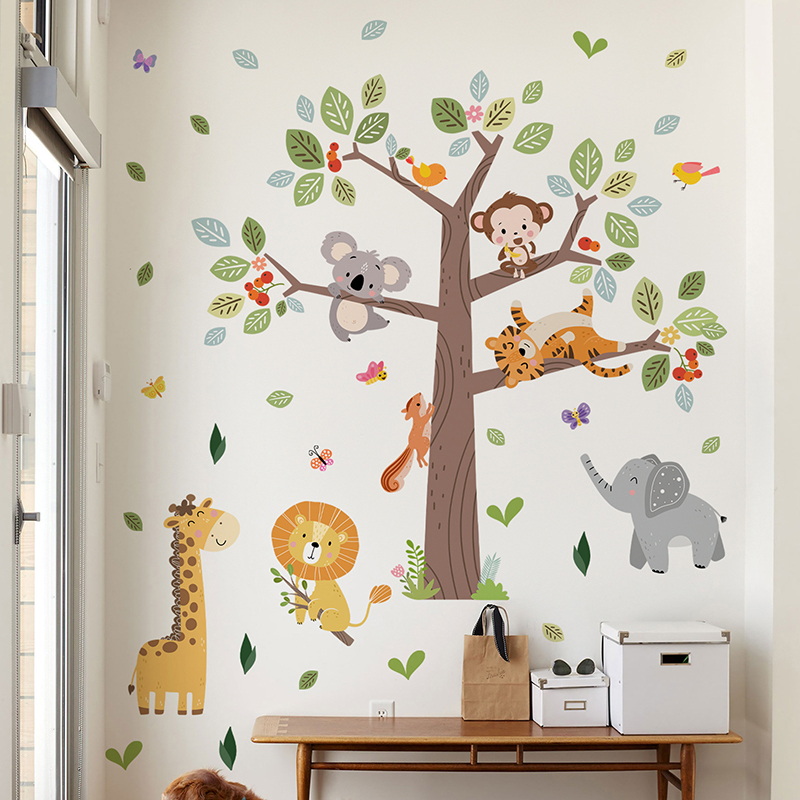大きなジャングル動物ウォールステッカービニール象キリン動物園 - Baby Nursery Jungle Wallpaper のレビューと価格