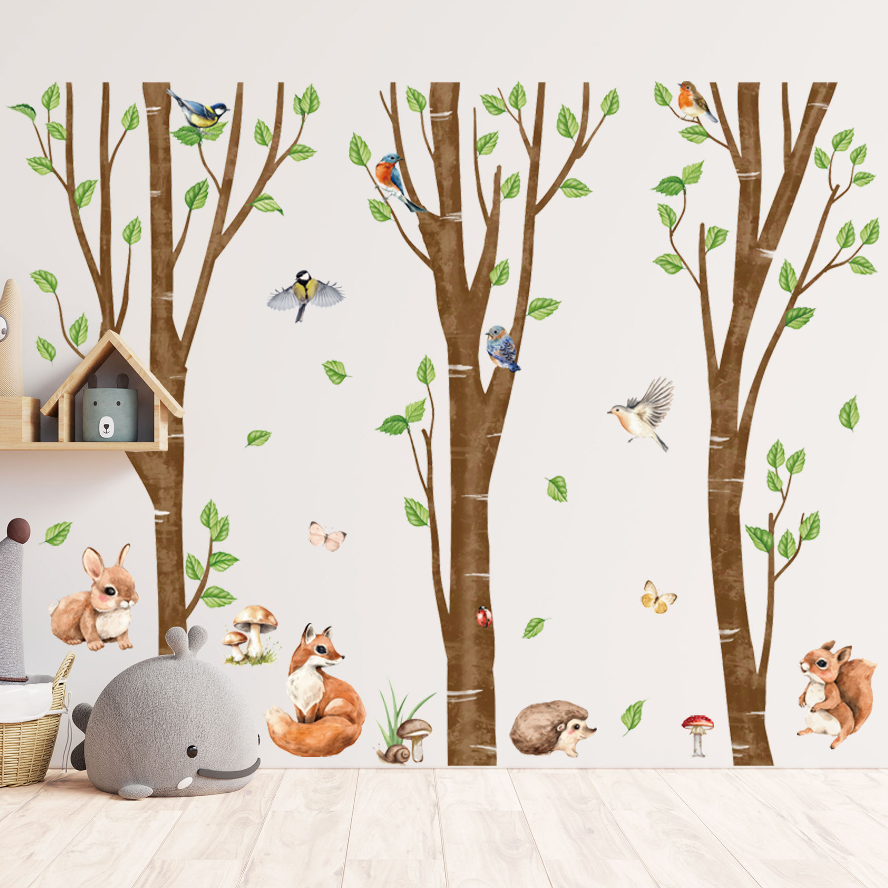 大きなジャングル白樺の木動物ウォールステッカー子供部屋保育園 - Baby Nursery Jungle Wallpaper のレビューと価格