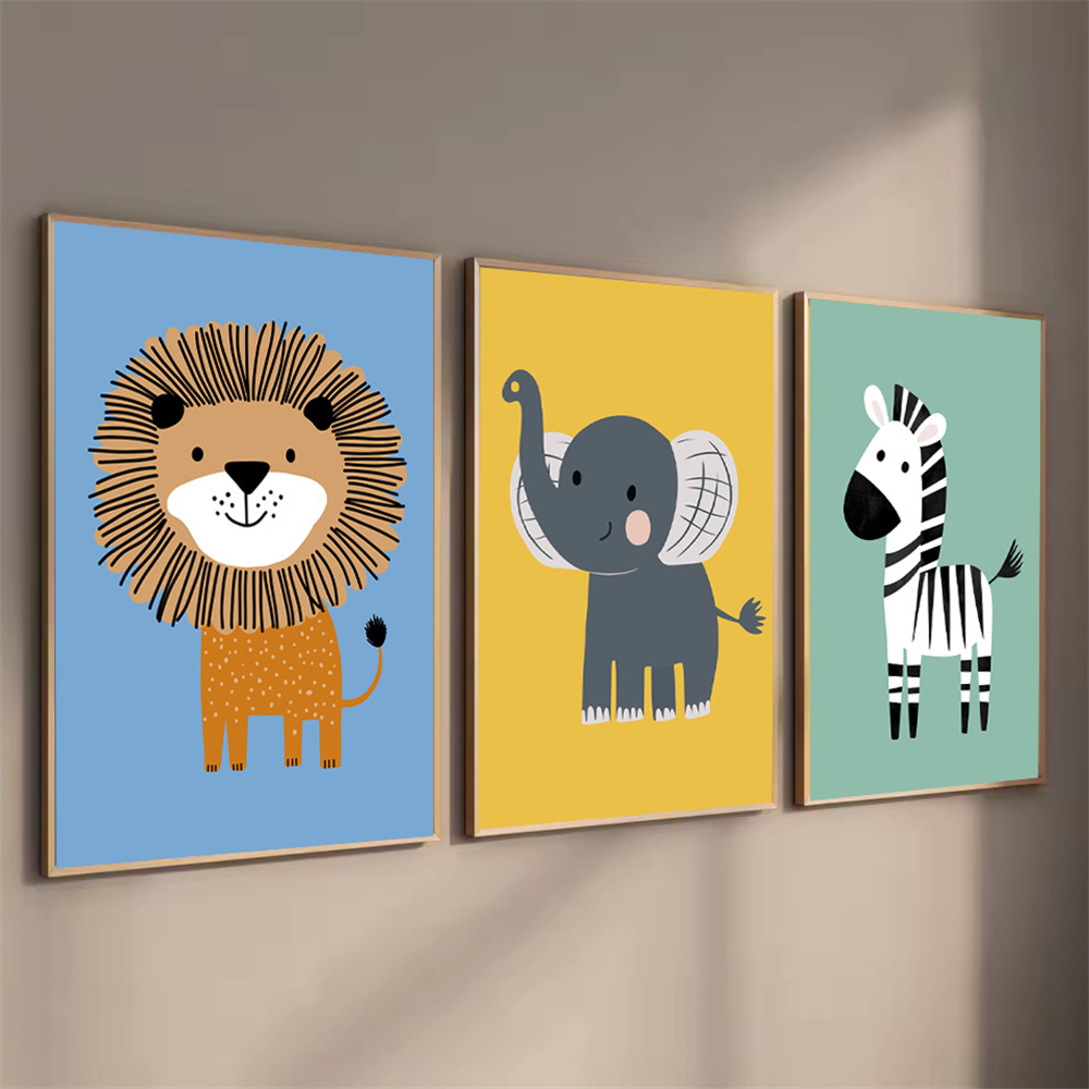 漫画動物ライオンゼブラ象ウォールアートキャンバス絵画保育園ポ - Baby Zebra Nursery のレビューと価格