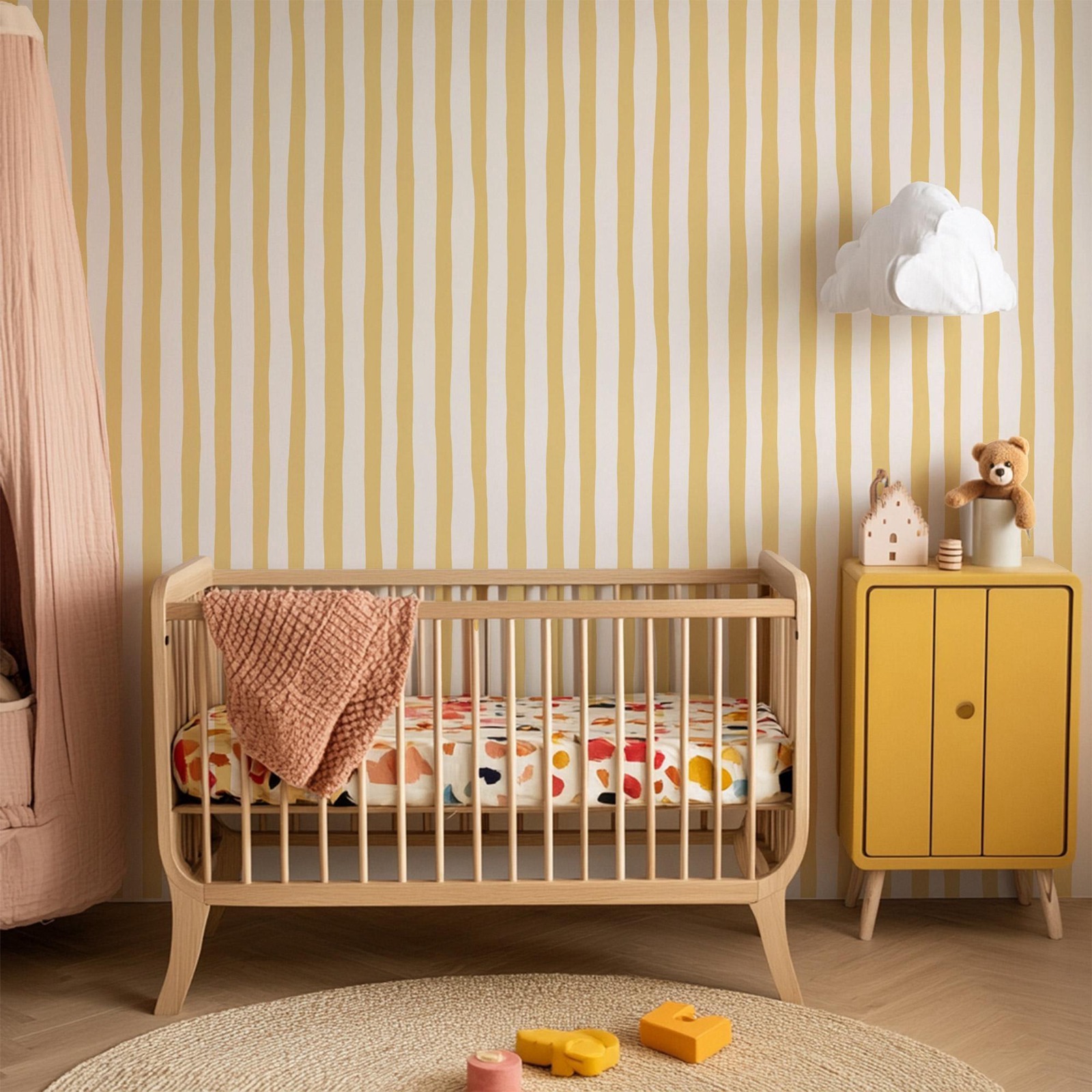 サンシャインイエローのゆらぎ模様の壁紙、剥がして貼るだけ、ソ - Baby Nursery Yellow Walls のレビューと価格