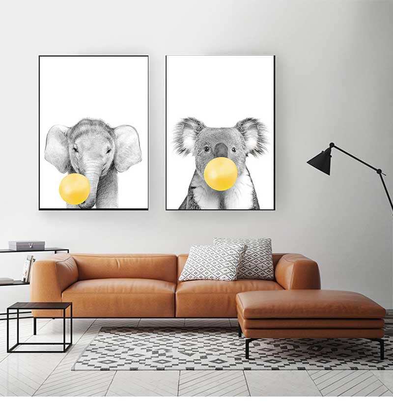1pc フレームレスキャンバス絵画ベビー保育園黄色風船動物壁 - Baby Nursery Yellow Walls のレビューと価格
