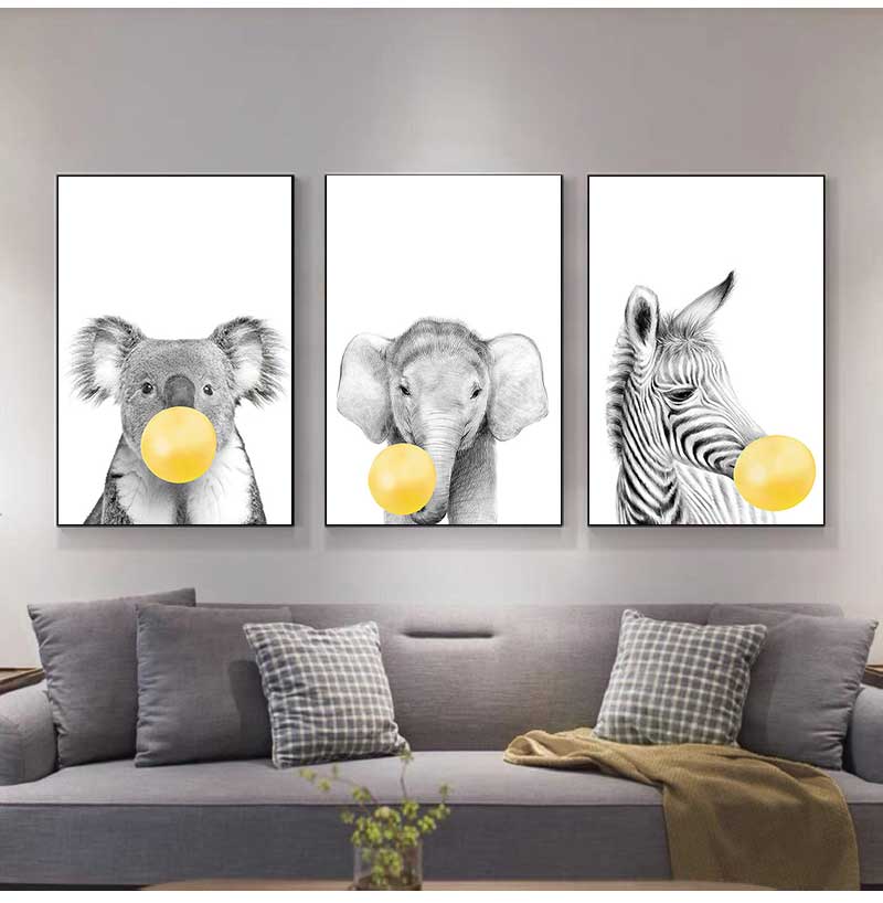 1pc フレームレスキャンバス絵画ベビー保育園黄色風船動物壁 - Baby Nursery Yellow Walls のレビューと価格