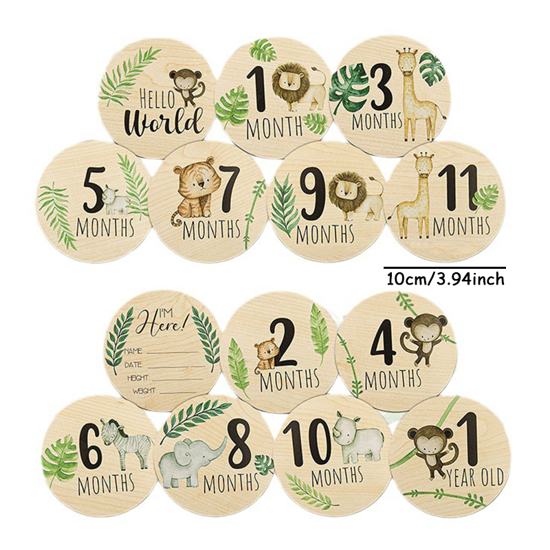 赤ちゃんのための木製の動物のテーマの写真カード、月のカード、 - Milestone Card Set のレビューと価格