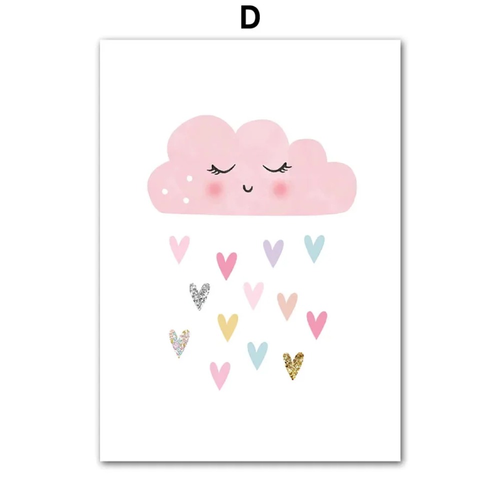 ピンクのユニコーンウサギ虹雲花保育園壁アートキャンバス絵画ポ - Baby Nursery Decor Girl のレビューと価格