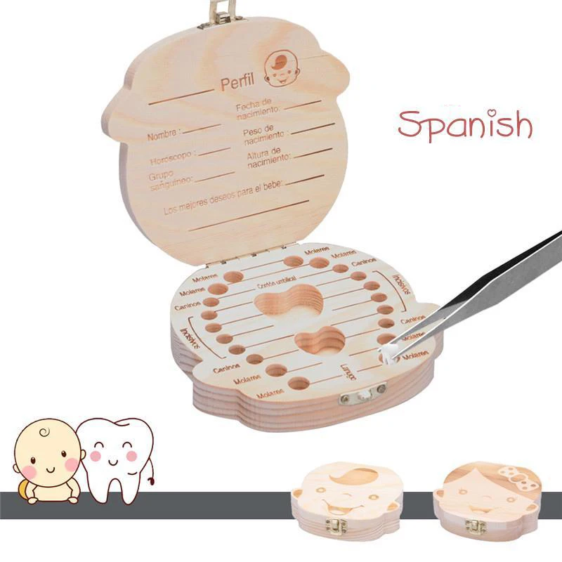1pc-乳歯ボックススペイン木製子供乳歯オーガナイザー収納男 - Baby Keepsake Box のレビューと価格