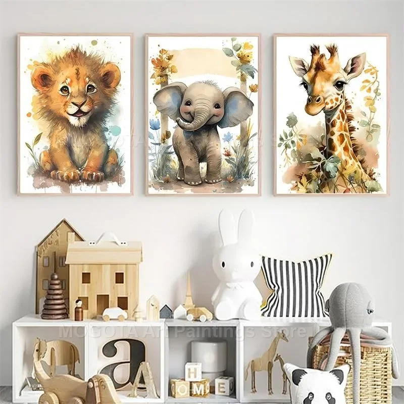 水彩ライオンキリン虎象シマウマ保育園壁アートキャンバス絵画動 - Baby Zebra Nursery のレビューと価格