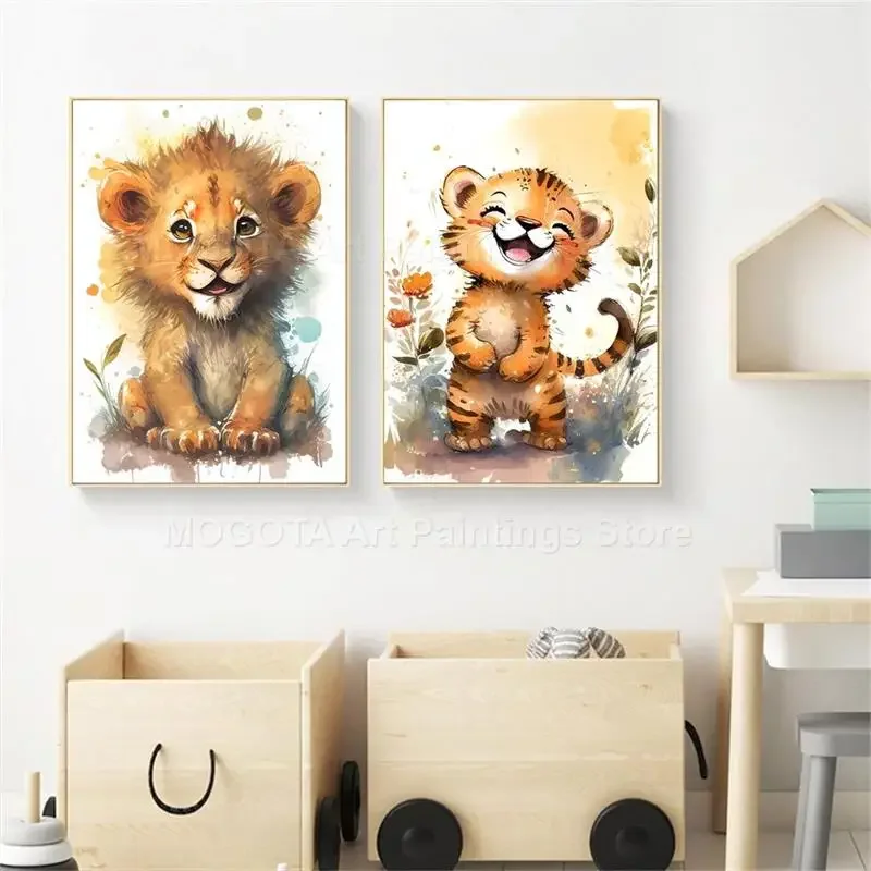 水彩ライオンキリン虎象シマウマ保育園壁アートキャンバス絵画動 - Baby Zebra Nursery のレビューと価格