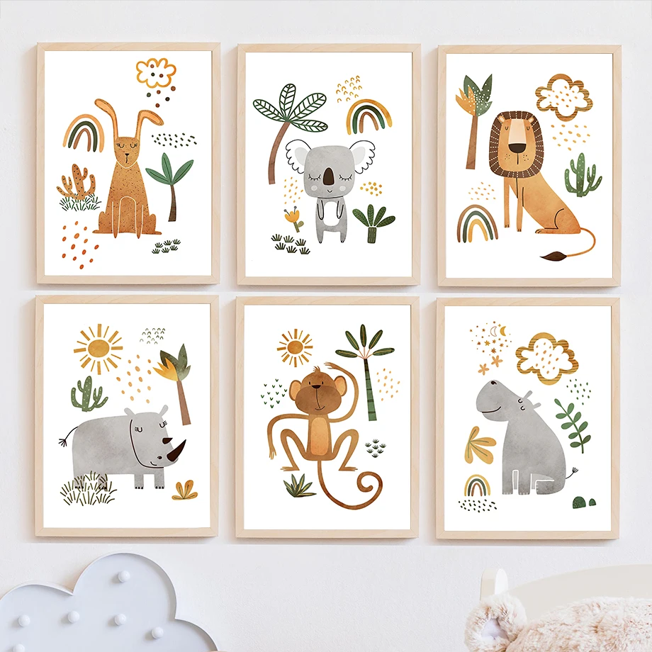 キリン象虎シマウマオオハシジャングル動物壁アートキャンバス絵 - Baby Zebra Nursery のレビューと価格