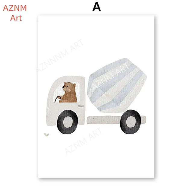 かわいいボヘミアン風クレーン、ショベルカー、トラクター、トラ - Baby Nursery Prints のレビューと価格