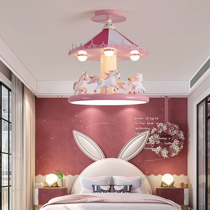 プリンセスルーム女の子の寝室の天井照明ピンクカルーセルランプ - Baby Nursery Ceiling Light のレビューと価格