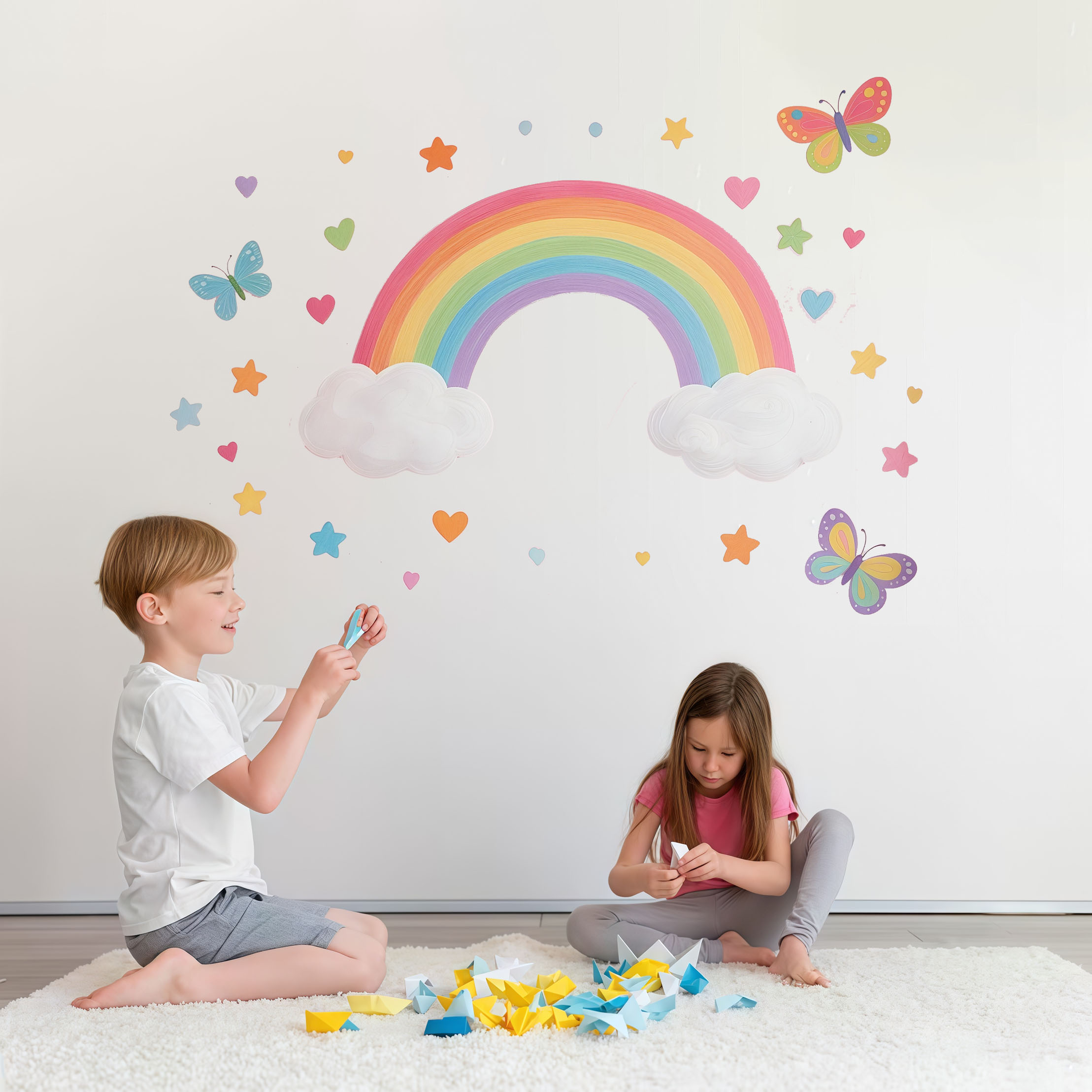 クリエイティブ漫画マンガ虹蝶かわいいおとぎ話スタイルステッカ - Baby Nursery Vinyl のレビューと価格