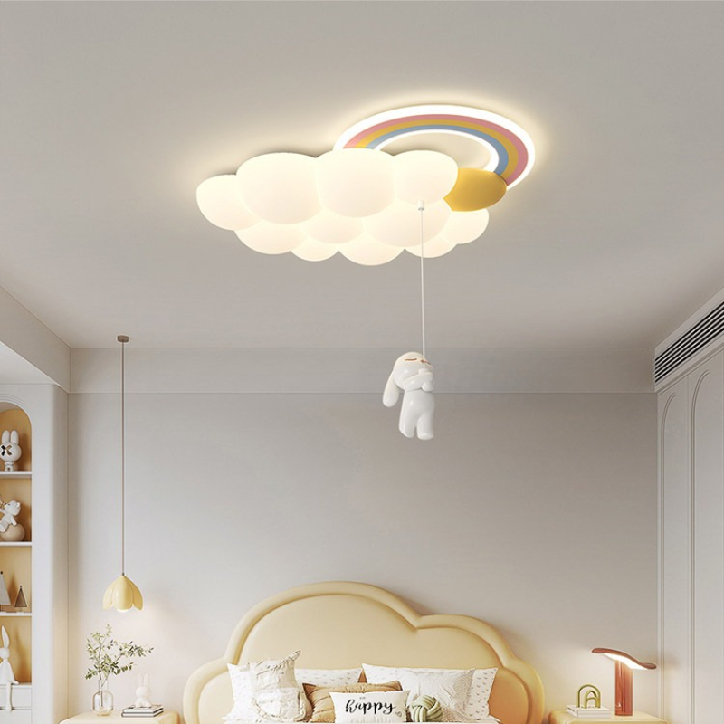 北欧モダン漫画レインボー子供部屋天井照明クリーミースタイル目 - Baby Nursery Ceiling Light のレビューと価格