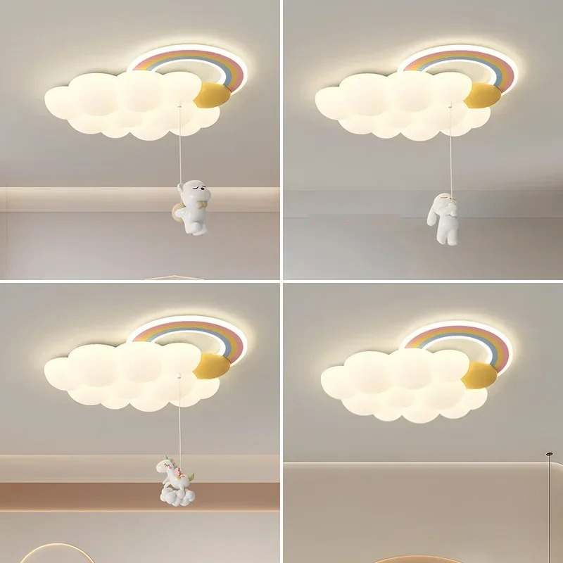 北欧モダン漫画レインボー子供部屋天井照明クリーミースタイル目 - Baby Nursery Ceiling Light のレビューと価格