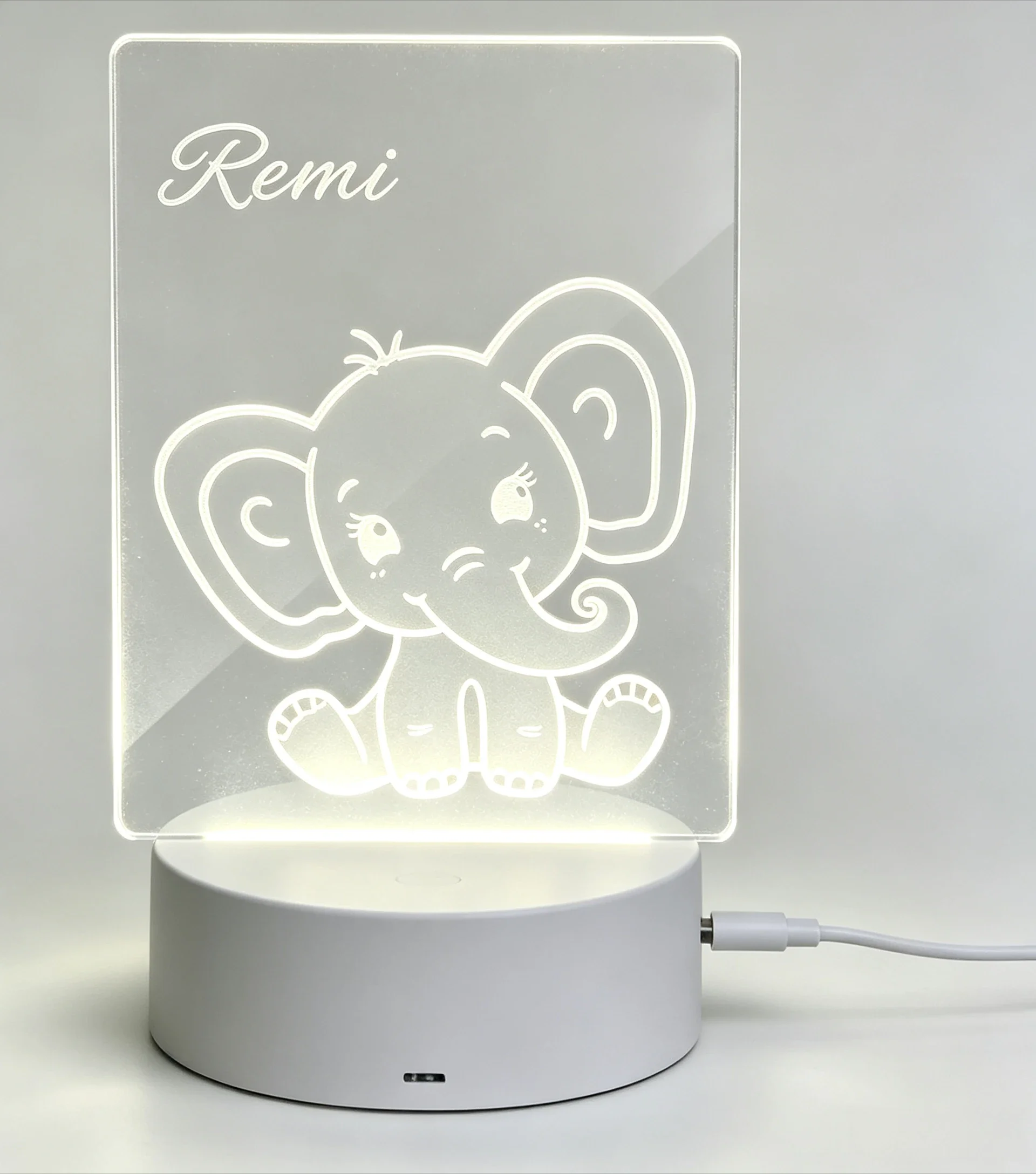 カスタムネーム入りキュートな赤ちゃん象のシルエットアクリルナ - Baby Nursery Night Light のレビューと価格