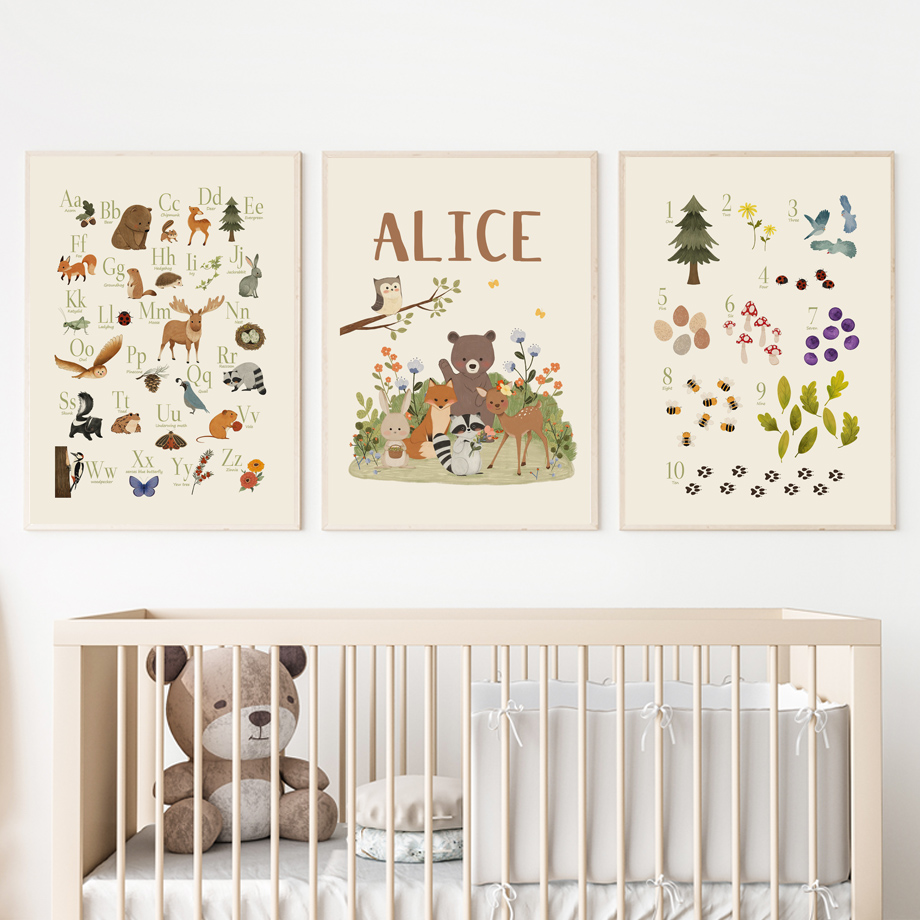 1枚入りフレームレス可愛いウサギキツネフクロウクマアルファベ - Baby Nursery Prints のレビューと価格