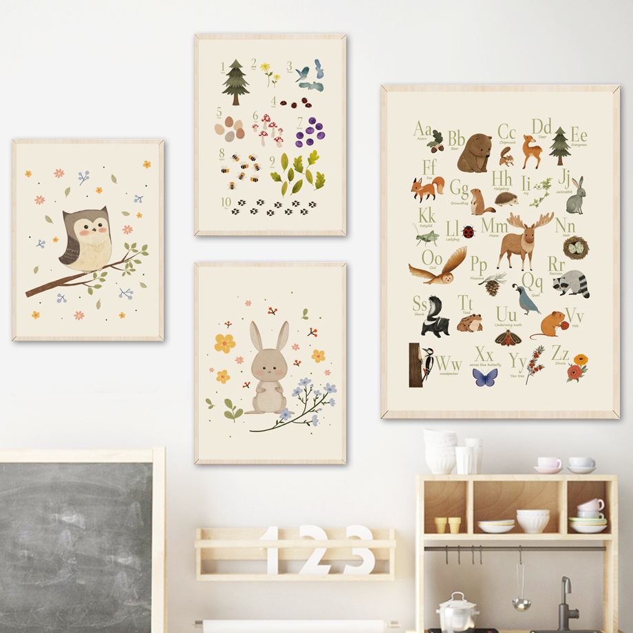 1枚入りフレームレス可愛いウサギキツネフクロウクマアルファベ - Baby Nursery Prints のレビューと価格