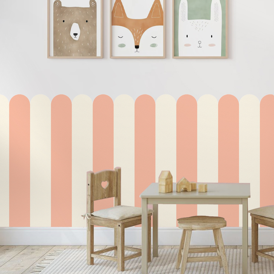 マルチカラー縦ストライプアーク壁紙保育園子供壁アートキッズル - Baby Nursery Vinyl のレビューと価格